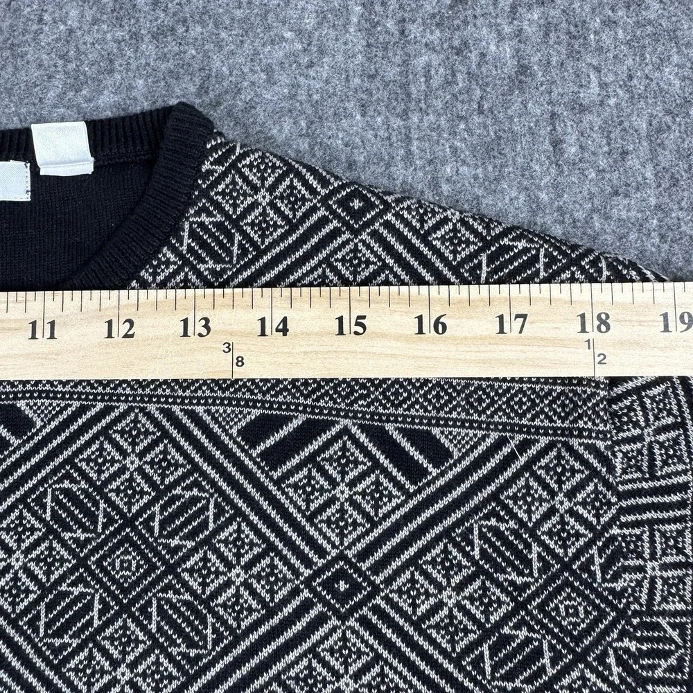 Alex Cannon Men's Large Black White Geometric Sweater Silk Cotton Crewneck